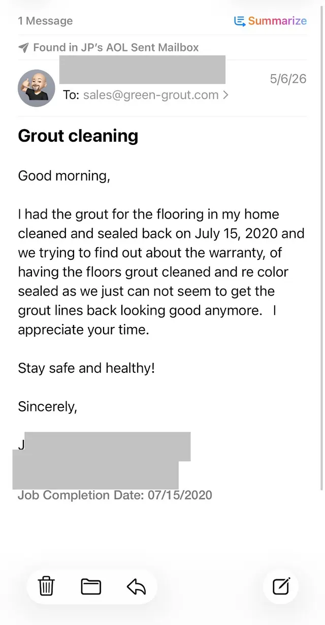 Customer photo of work by Green Grout Sarasota, from Jon P.'s review