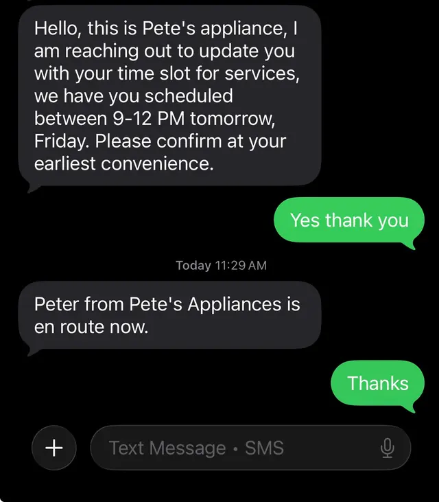 Customer photo of work by Pete's Appliance, from T M's review