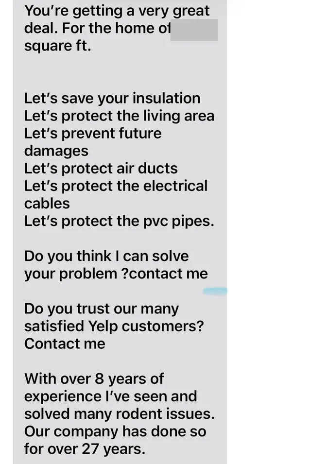 Customer photo of work by Rodent Control Inc., from X-SW's review