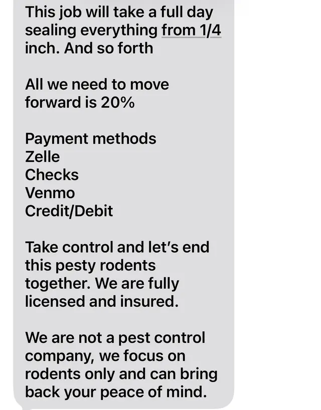Customer photo of work by Rodent Control Inc., from X-SW's review