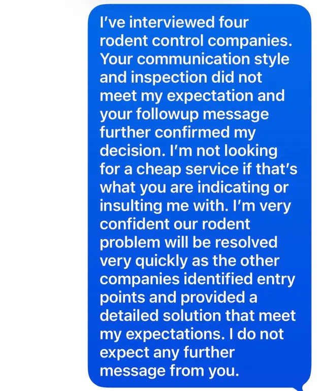 Customer photo of work by Rodent Control Inc., from X-SW's review
