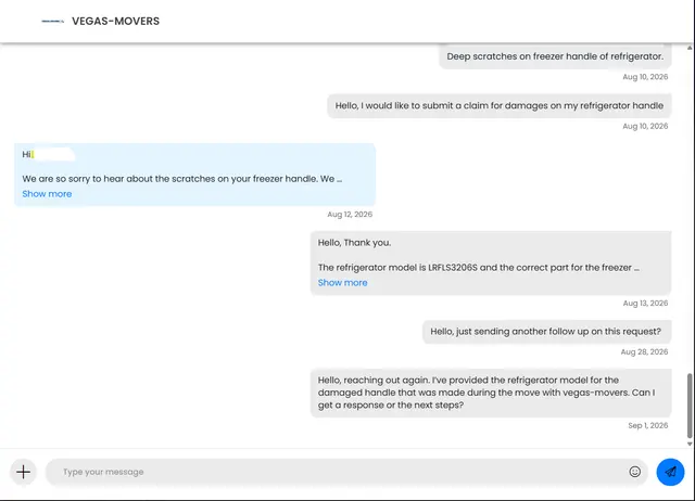 Customer photo of work by Vegas-Movers, from Kressha Myers's review
