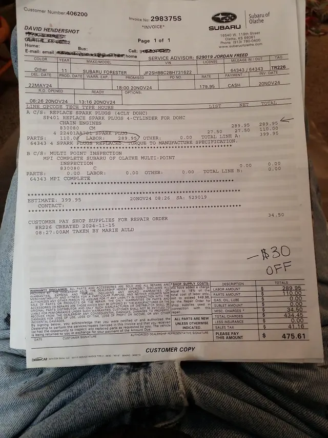 Customer photo of work by Christian Brothers Automotive Olathe, from David Hendershot's review