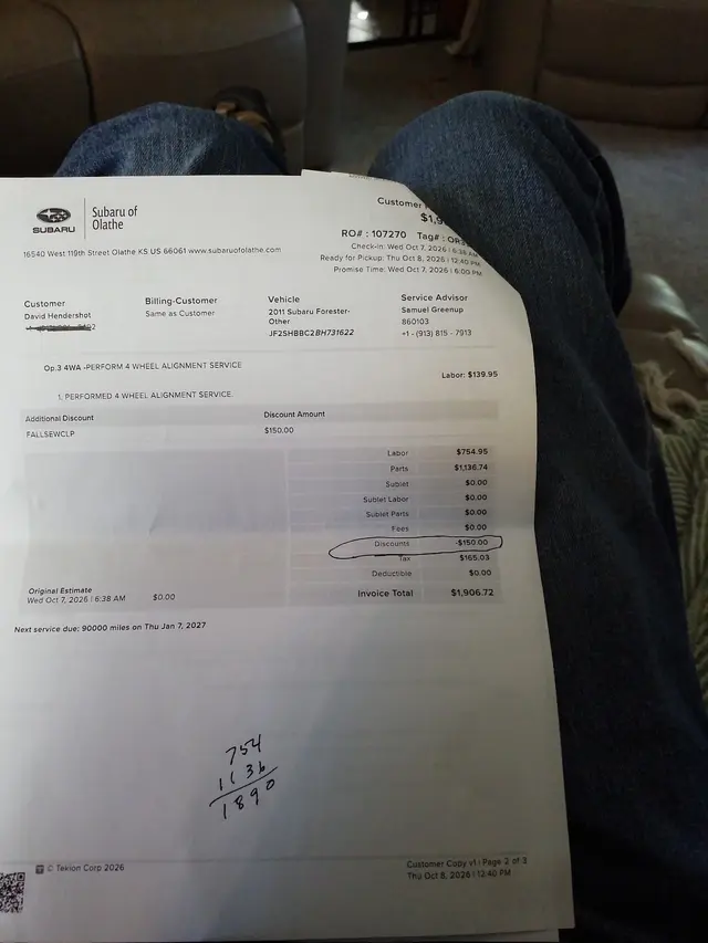 Customer photo of work by Christian Brothers Automotive Olathe, from David Hendershot's review