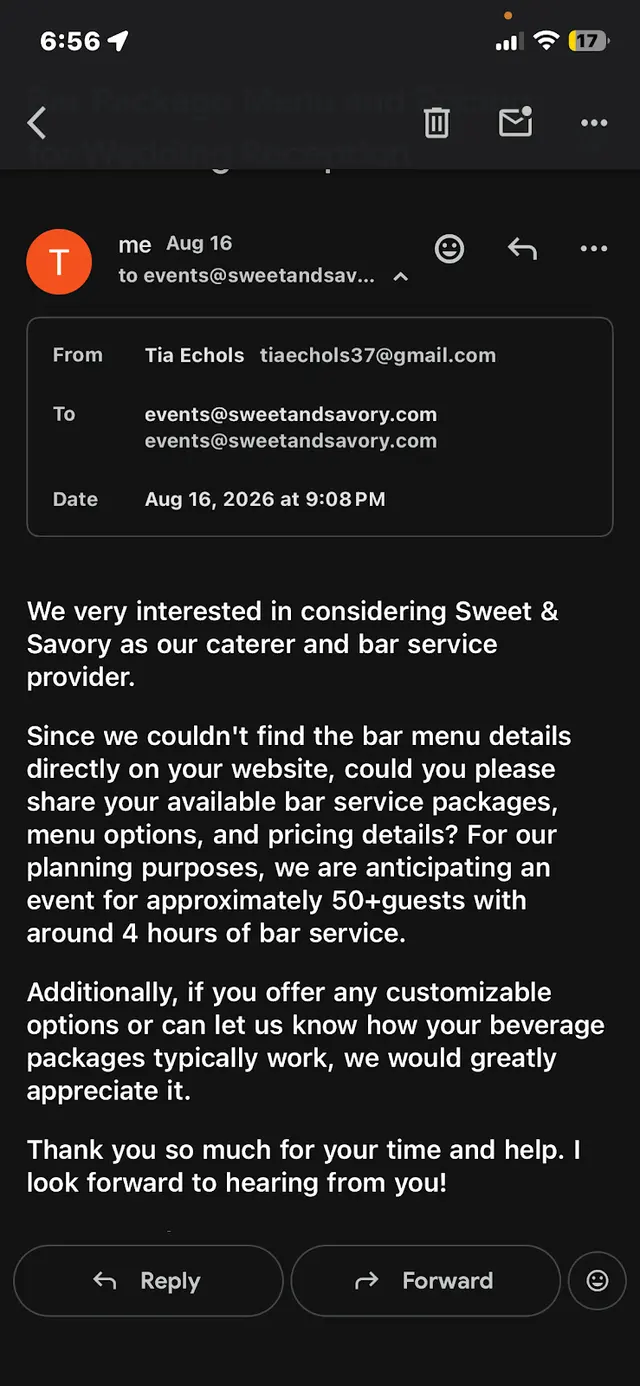 Customer photo of work by Sweet and Savory Catering, from Tia Echols's review